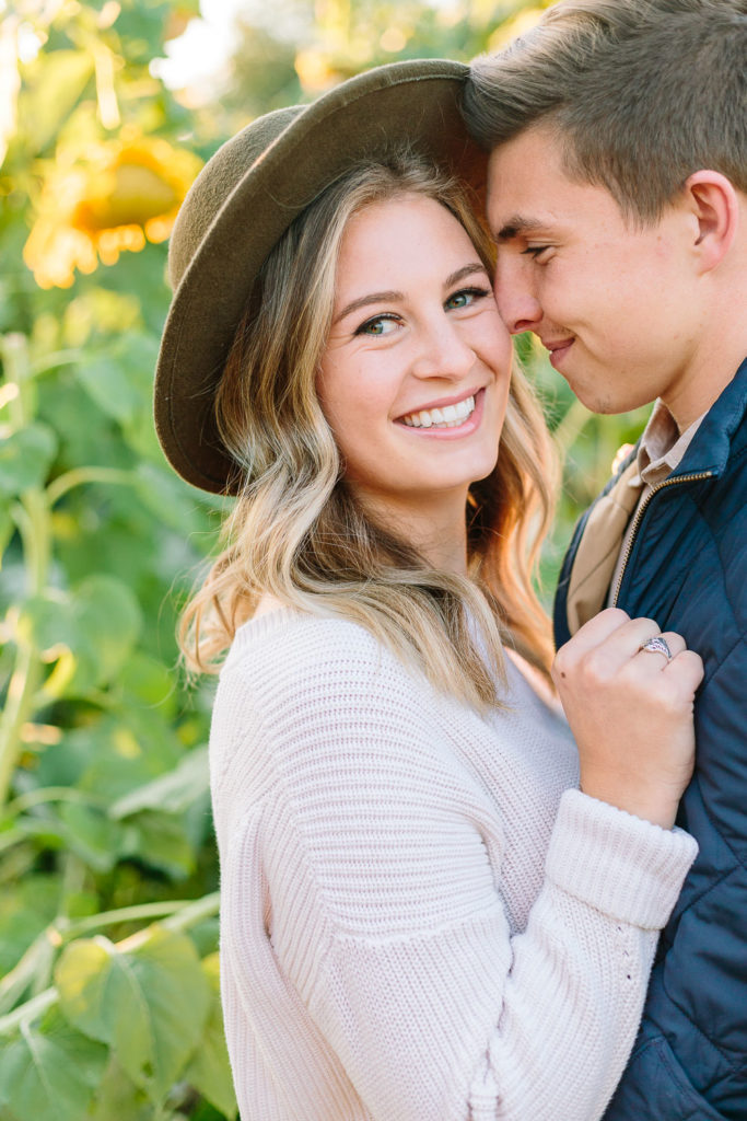 Engaged Couple Portraits in Sunflower Field Utah